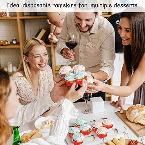 Zopeal 150 Pcs Aluminum Foil Baking Cup Disposable Ramekins With Lids 5Oz Mini Cupcake Liners Flan Mold Mini Cake Pans With Lids Disposable Cake Tins For Pudding Desert Creme Brulee (Red, Silver) #TOP5