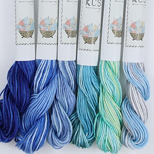 Image of KCS Big skeins of 25 Meters Size 25 Color Variegated Cross Stitch Stranded Threads,6 skeins,19