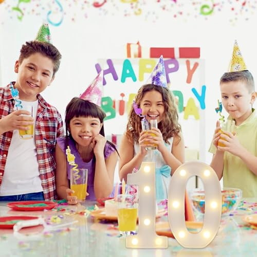 Image of LED Light Up Numbers, Marquee Number Sign for 10th Birthday Decor(10) | Battery Powered LED Lighted Numbers, Marquee Light Up Sign for Birthday Party Centerpieces Home Wall Decor Night Light