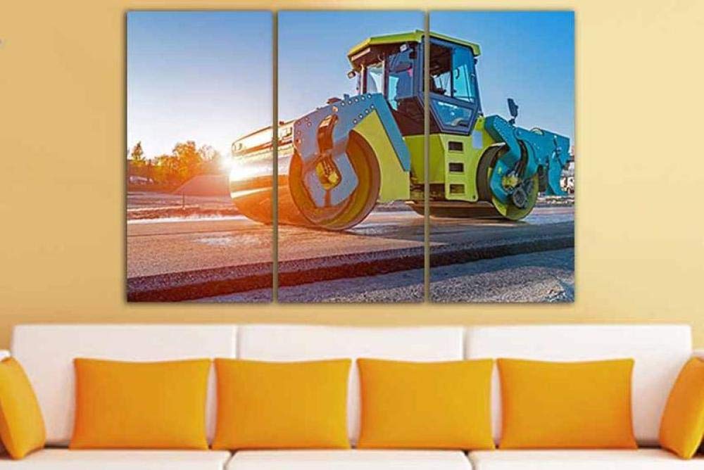 Cuadros en lienzo 30x50cm de apisonadora de 3 piezas modernos enmarcados para pared