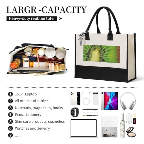 Canvas Tote Bag for Women Beach Tote Purse Reusable Grocery Bag Kiwi texture picture Aesthetic Shopping Bags4