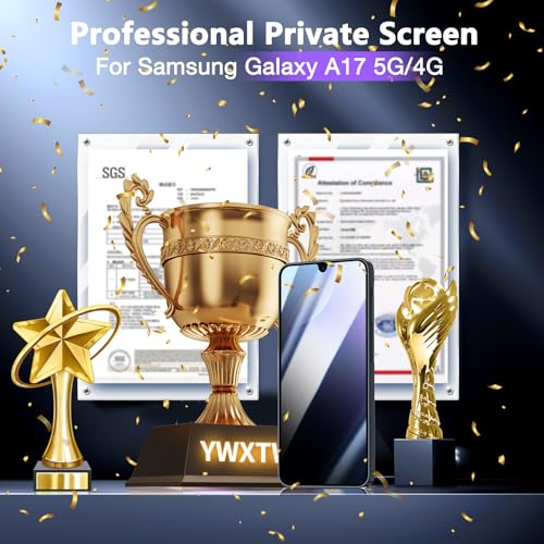 Image of YWXTW [2 Pack Privacy Screen Protector for Samsung Galaxy A17 5G /4G, 25 Anti-Spy Tempered Glass - 9H Anti-Scratch, HD Clear & Sensitive Touch, Case Friendly Screen Guard for Samsung A17
