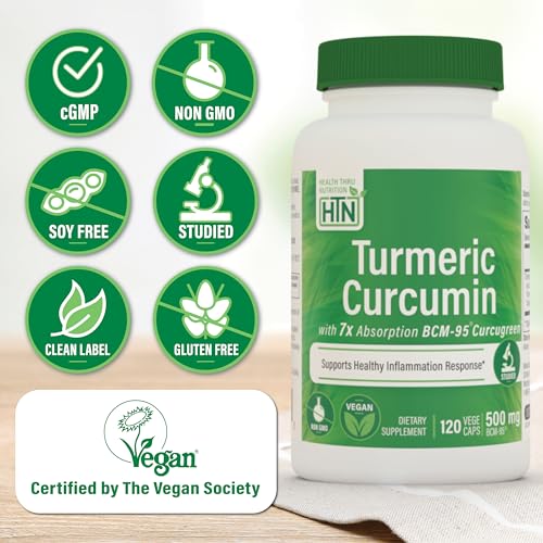 Image of Health Thru Nutrition Turmeric Curcumin Complex 500mg Supplement | as BCM-95 Curcugreen Clinically Studied | Vegan Certified (Pack of 120)