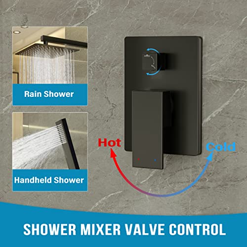 Holispa Black Shower System, Shower Faucet Set With 12-Inch Rain Shower Head And Handheld, Wall Mounted High Pressure Shower Head Set, Shower Combo Set With Shower Valve And Shower Trim, Matte Black #TOP6
