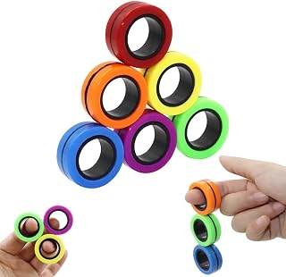 Decompression Magnetic Rings Fidget Toys, Professional Fidget Spinner Stress Relief Rings Props, Colorful Training Relieves Reducer Autism Anxiety, Finger Therapy Stress Toys 6 Pcs Set (Color Random)