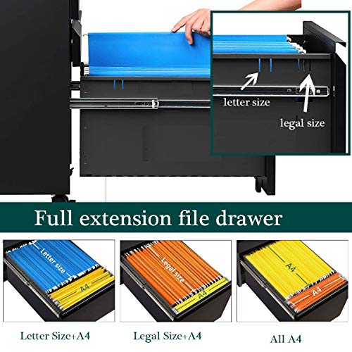 Googic 3-Drawer Mobile File Cabinets Rolling Metal Filing Cabinet For Legal & Letter File Anti-Tilt Design With Lock Under Desk Office Drawers Fully Assembled Except Casters Elegant Black #TOP1