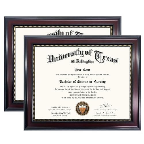 GraduationMall 8.5x11 Certificate Diploma Frame, UV Protection Acrylic, Mahogany with Gold Beads, Set of 2