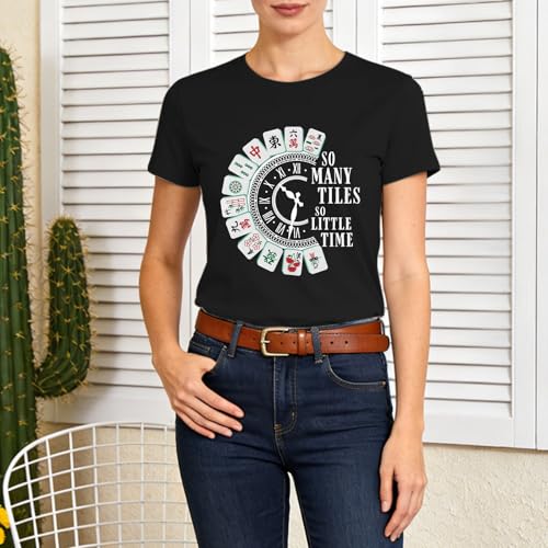 Image of Mahjong Shirts for Women-Mahjong Tiles Clock Short Sleeves | Soft Lightweight Crew Neck Shirt Great for Mahjong Party Gatherings Game Night Gift Tee for Mahjong Players