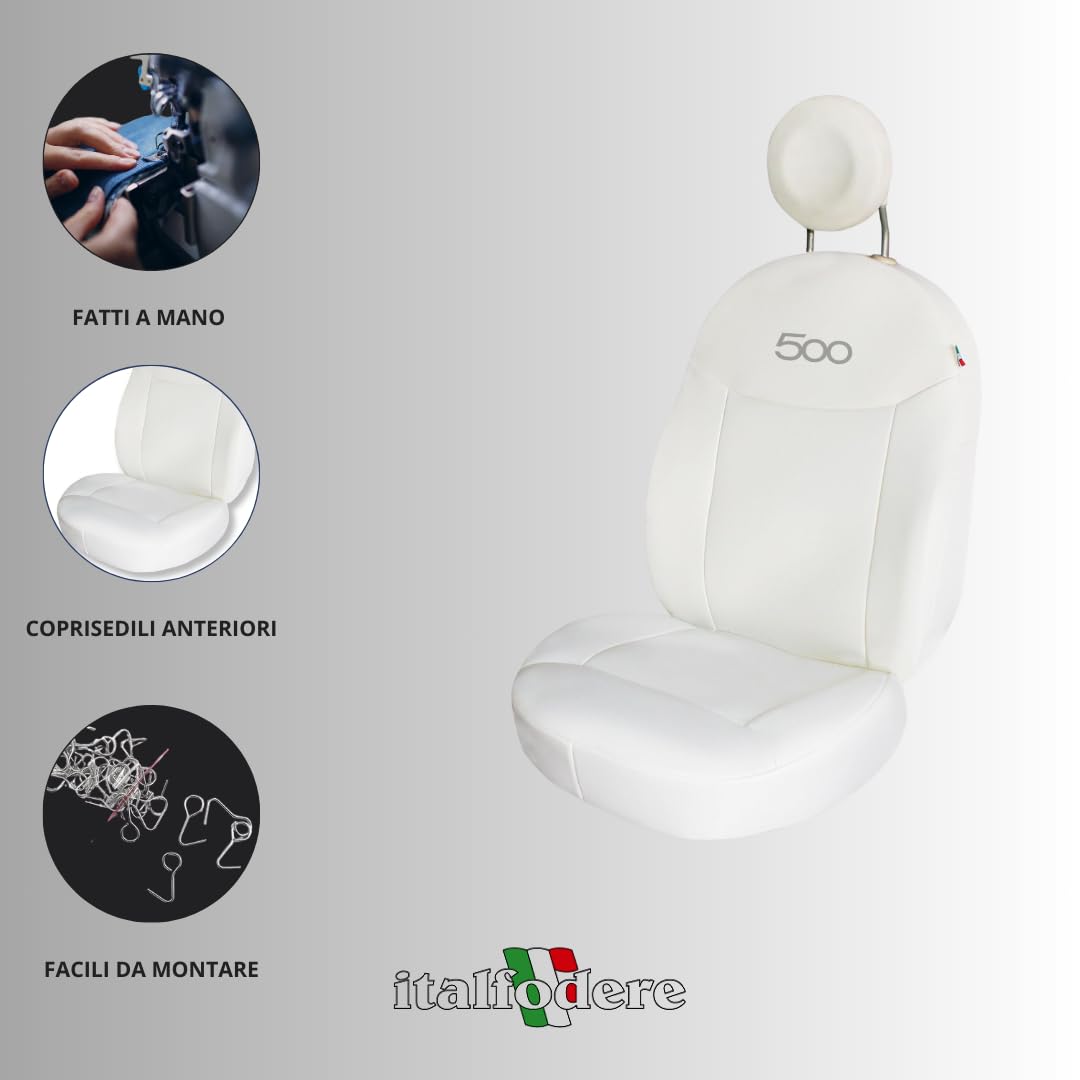 Italfodere - Coppia Coprisedili Anteriori Compatibili con Fiat 500 Riva Dolcevita - Accessori Auto Interni - Cotone Accoppiato Gommapiuma - Confortevoli e Resistenti - Facili da Installare