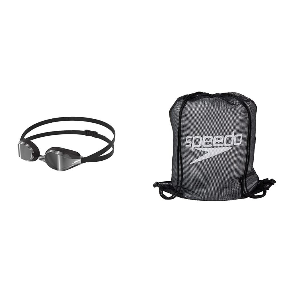Speedo Fastskin Speedsocket 2 Mirror Lunettes de Natation Piscine, Couleur Or/Argent, Taille Unique & Mesh Sac de Piscine et Plage Natation, Couleur Noir, Taille Unique