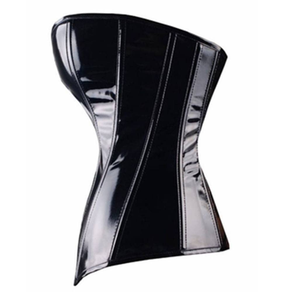 Gorset damski – seksowny czarny gorset z PCW Overbust Steampunk Dessous Top - Gorset Goth Rock Sexy Leather Waist Trainer Gorset dla kobiet