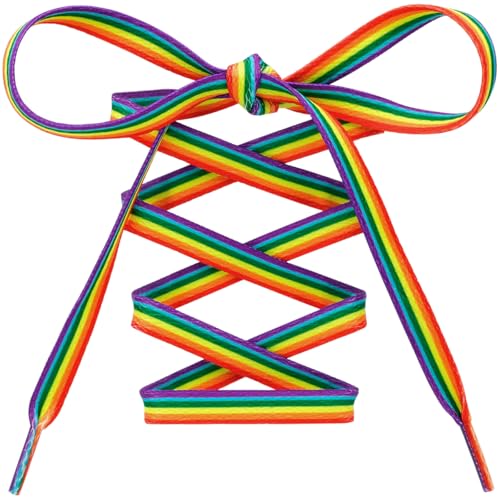 MKEHSH Colorful Pattern Shoe Laces: 47 Inch Six Colored Lines Rainbow Flat Print Shoelaces for Sneakers 2 Pairs