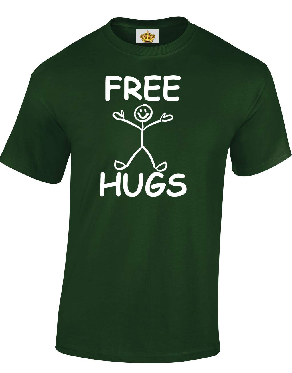 Crown Designs Free Hugs Funny Gift for Men & Teenagers T-Shirts Tops (Dark Green/XX-Large)