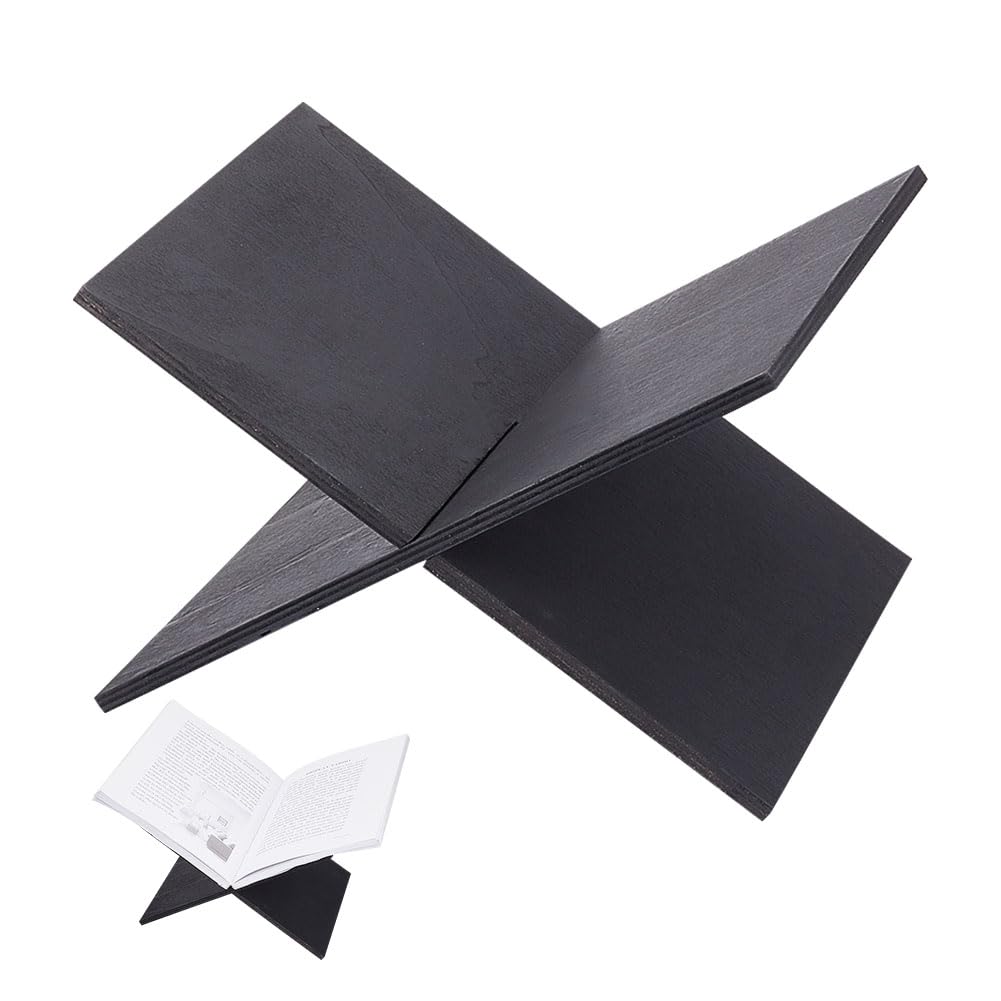 NBEADS Black Table Book Stand, X-Shaped Book Support Detachable Desktop Book Stand Plywood Bookends Wood Open Magazine Holder for Home, Office Desk Reading and Kitchen, 18x22x14cm