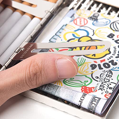 Image of Retro Metal Cigarette Case - Portable Pocket Box for Women and Men, Double Sided Spring Clip Open, Holds 18 Regular Size 100mm Cigarettes (Silver)