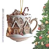 Fanskmz クリスマスツリーデコレーション カップハウス型 - クリスマス パーティー ペンダント - 屋内屋外兼用 アクリル製 2D装飾ペンダント 寝室 パティオ 庭 ホールウェイ 飾り