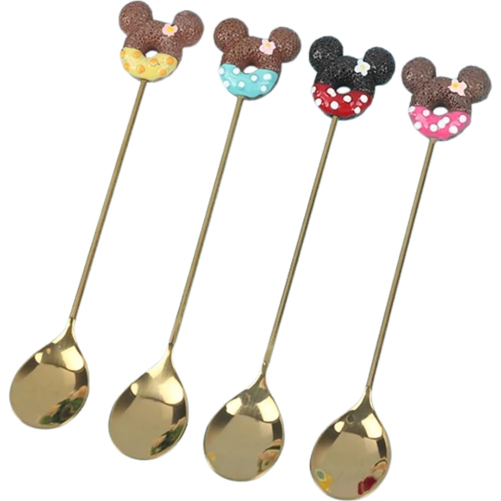 Cuchara de té Cucharas de postre Juego de 4 cucharas y tenedores for donuts, cucharas for mezclar café y leche, cubiertos de cocina, cucharas creativas for piruletas, tenedores for frutas, HEHG233-A1