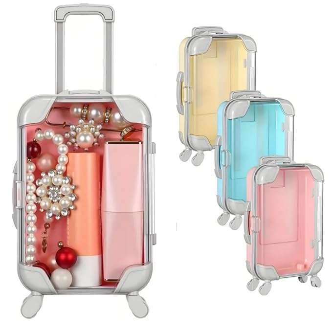 TRENDYQUORA Cute Mini Trolley Suitcase Makeup Organizer, Clear Hard Shell Travel Cosmetic Storage Box for Lipsticks, Eyelashes, Nail Art Accessories, Candy, Jewelry (Multicolor) (1)-image-40