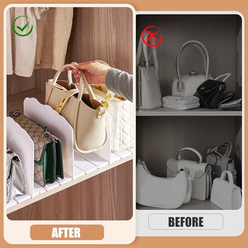 Fangoo 8 Stück Handtaschen Trenner Organizer Einstellbarer Handtaschen Aufbewahrung Regaltrenner Taschenständer Weiß Abnehmbar Handtaschen Schrank Organizer für Küchenbuchregalen Schlafzimmer Büro