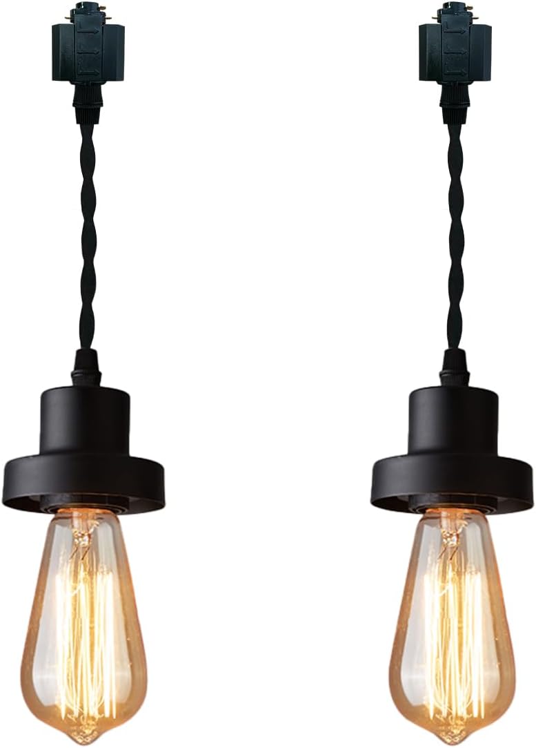 0.32Feet Corded Track Lighting E26 Iron Base Halo-Type Track Black Pendant Light Vintage Design for Kitchen Loft Dining Room Store Set Two(No Bulb, Track)