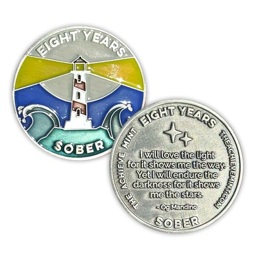 Image of The Achieve Mint Eight Years Sober Token | 8 Year Sobriety Chip | Non-AA, Non-Religious Medallion for Women and Men Celebrating Sobriety