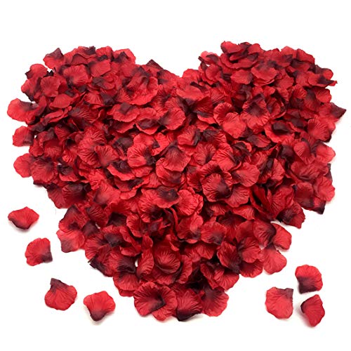 FUJIE 1200 Pcs Pétalos de Rosa Petalos Artificiales Confeti de Rosas Artificiales de Seda Roja para Bodas, Fiestas, día de San Valentín y Ambiente Romántico