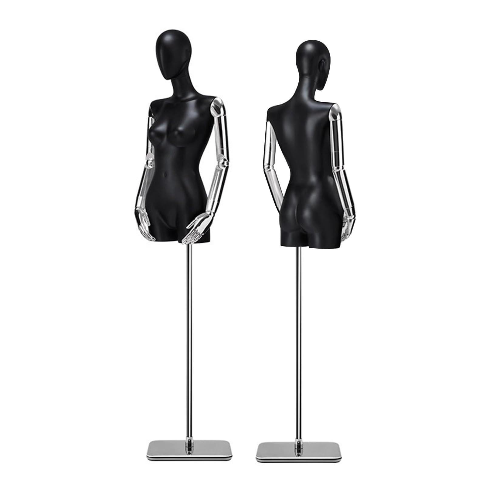 Mannequin Manekiny do sprzedaży detalicznej kobiecego ciała, tułów, srebrna kwadratowa podstawa, używane do prezentacji kapeluszy, spódnic, biżuterii, spodni