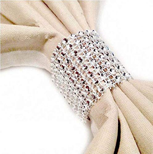 100Pcs Chair Sash Rings Silver Napkin Rings Holder With Hasp Closure Plastic Diamond Mesh Wrap Ribbon Table Ornament For Wedding Party Birthday Anniversary Mother's Day Adornment #TOP5