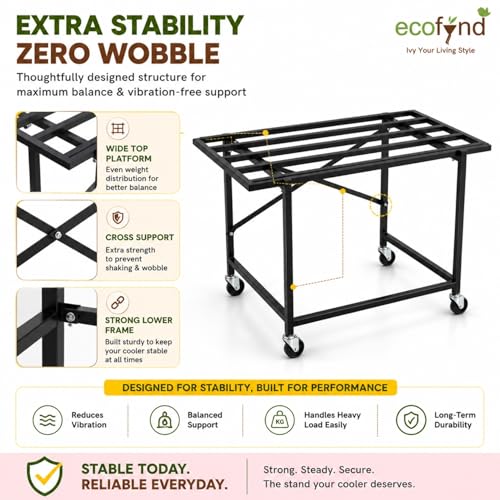 Image of ecofynd Heavy-Duty Metal Cooler Stand with 360 Rotating Wheels, Durable Rust-Resistant Frame, Easy Mobility, Ideal for Home, Office & Outdoor Use, Stable & Space-Saving Design (CLS001-BLK)
