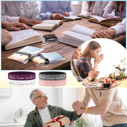 Cunno 30 Pcs Religious Silicone Wristbands Bulk Bible Rubber Bracelets Make Heaven Crowded Colorful Inspirational Christian Bracelet with Card for Men Women Church Gifts,Office Color by Cunno - Used condition - Image 6