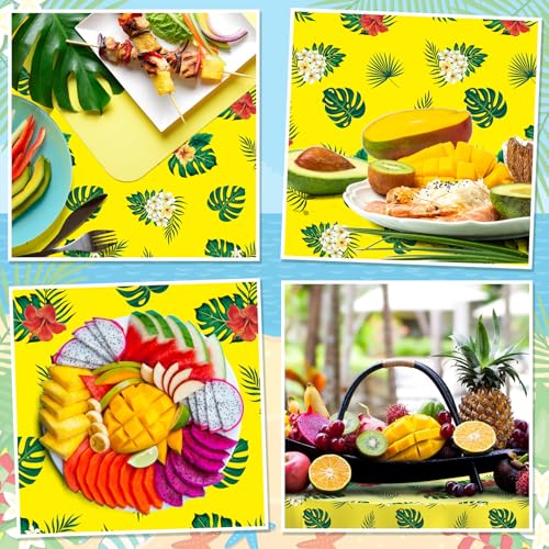 Image of Oudain 12 Pcs 84 inch Summer Round Hawaiian Tablecloths, Lagre Tropical Luau Plastic Table Covers with Palm Leaves & Hibiscus Flower, Aloha Tiki Beach Pool Party Decorations Supplies (Multicolor)