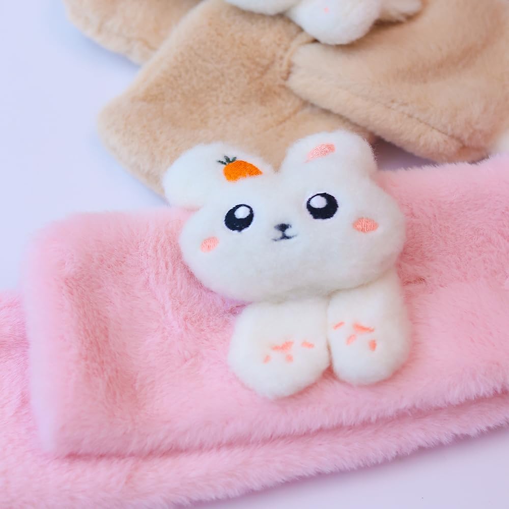 Ruby&Tang Toddler Girl Scarf Warmer Kids Bunny Scarves Outdoor Furry Rabbit For Children 2t 3t 4t 2-9Years
