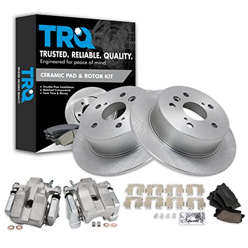 Image of TRQ Rear Brake Pad and Rotor Set Ceramic Solid Rotors Calipers