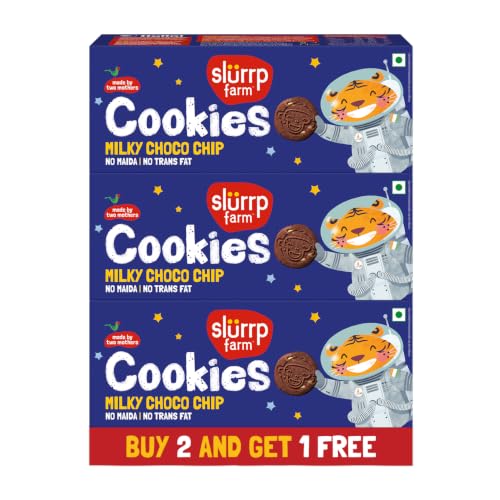Image of Slurrp Farm Buy2Get1 Free Milky Choco Chip Multigrain Cookies | No Maida No Trans Fat | Yummy Biscuits made with Whole Wheat Flour and Jowar | Super Saver Pack | Healthy Cookies for Kids | Pack of 3 x 80g