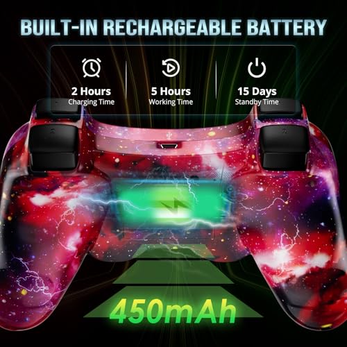 Image of ISHAKO Controller for PS3, Wireless Controller for PlayStation 3 /PC Windows, Upgraded Joystick with Dual Vibration and 6-Axis Motion Control, Ergonomic Design - Red Galaxy