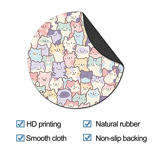 Aykdtfn Round Cute Cat Mouse Pad, Small Kawaii Funny Cat Design Mousepad, Laptop Computer Office And Gaming Desk Mat For Girl, 7.9X7.9X0.12In(02-Cat) #TOP3