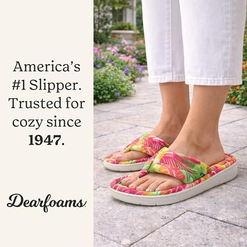 Image of Dearfoams Women's Melanie Thong Slide Memory Foam Terry Sandal Summer House Slippers