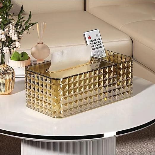 Crystal Rectangular Tissue Box Cover,Decorative Glass Tissue Holder, Multi-Functional Paper Box with Pen Remote Organizer for Home,Office,Restaurant-image-8