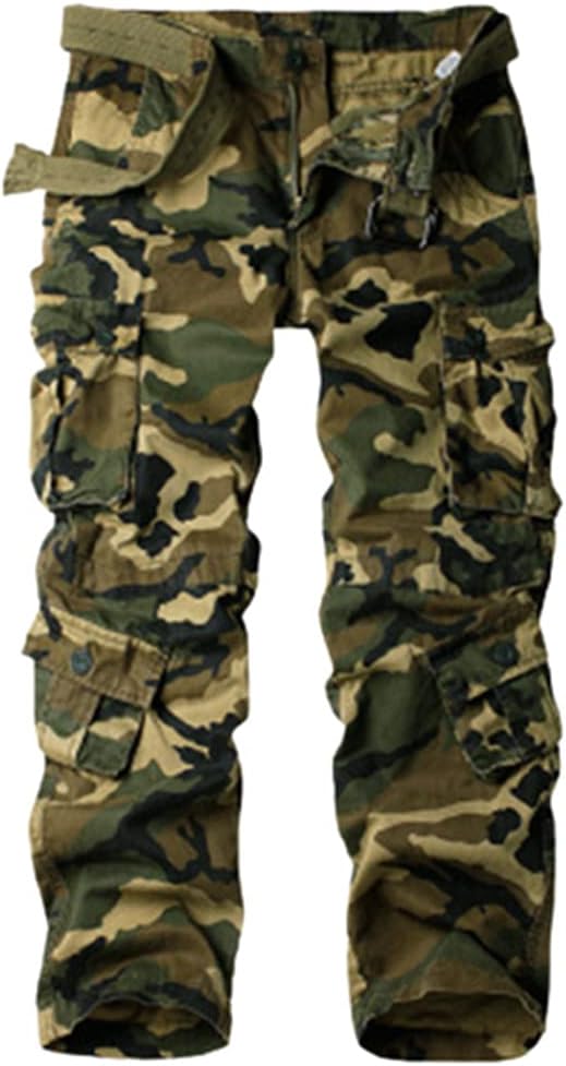 KEHAIOO Men's Cotton Military Cargo Pants, 8 Pockets Casual Work Combat Trousers, Military Army Camo Cargo Pants Plus Size
