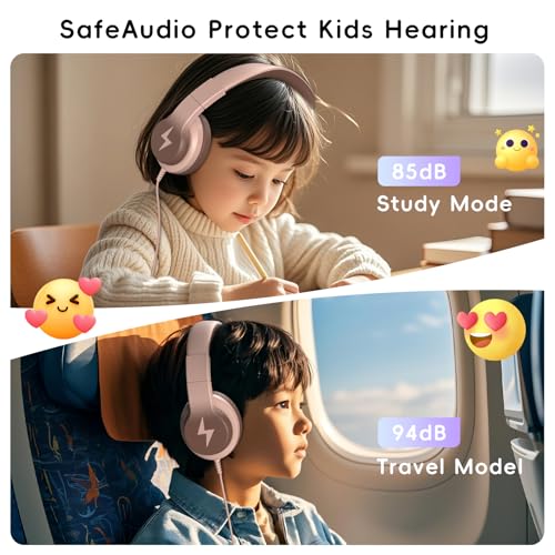 Image of Candy Bila Kids Headphones, Wired Headphones for Kids Over Ear with Microphone, 85 /94dB Volume Limiter Headphone for Girls Boys, Foldable Headphone for Learning & Entertainment, Gradient Brown