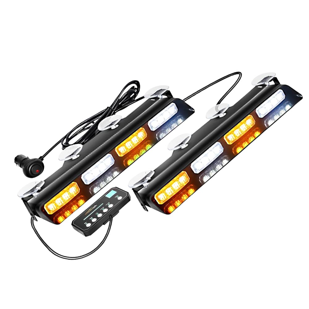 Riloer 1 par de luces estroboscópicas de emergencia de 12 V, luz estroboscópica de emergencia con ventosa, chip LED+ABS color blanco y amarillo