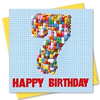 Birthday Card Age 7. Building Blocks Design. 150x150mm supplied with Envelope. Eco-friendly. Message inside. Made in Britain.