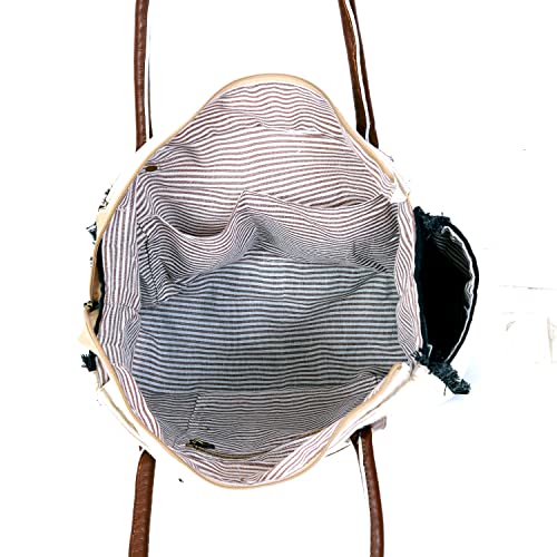 Image of CLA Bags Sel De Mer Upcycled Canvas Hand Bag Upcycled Canvas & Cowhide Tote Bag Radiant Upcycled Canvas & Cowhide Leather Bag