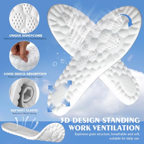 Image of Skicuff 8 Pairs 4D Cloud Insoles for Men Women, Soft Inserts Foam Cushioned Insoles Breathable Anti-Fatigue Inserts for Pain Relief, Sports Walking, Trim to Fit(Men,US 7.5-10.5,Gray)