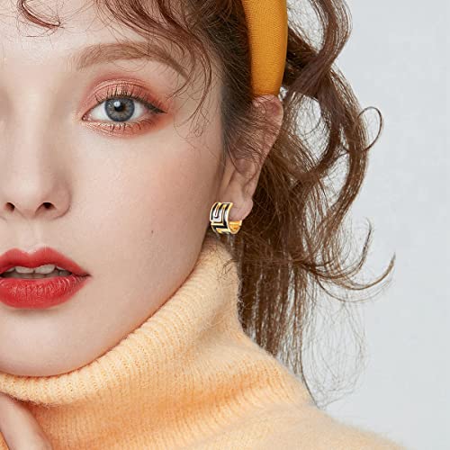 Asymmetric Open Small Gold Hoop Earrings For Women : Dainty 14K Gold Plated C Shaped Post Hoop Earrings Hypoallergenic Chunky Thick Huggie Hoop Earrings For Girls #TOP3