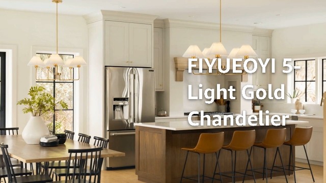 FIYUEOYI 5-Light Gold Chandelier,Mid Century Modern Dining