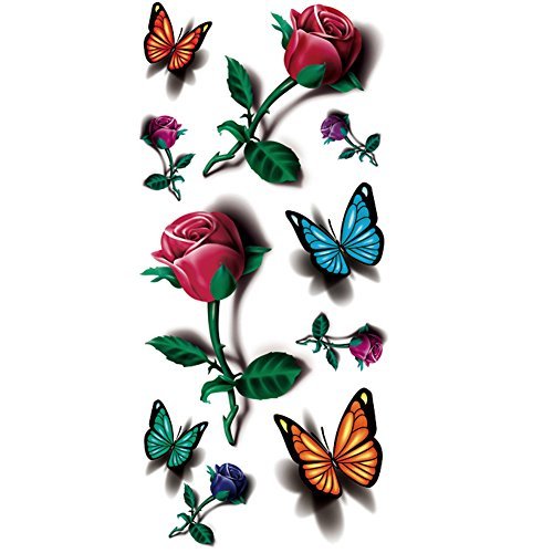 TAFLY5 Sheets 3D Ladies Body Art Sticker Sexy Butterfly Rose+Butterfly Temporary Tattoo