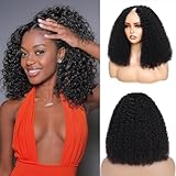 RAGMZZE V Part Wig Human Hair Kinky Curly Natural Black 24 Inch | Curly Human Hair Wig Upgrade U Part Human Hair Wigs for Black Women Glueless Wig Wear and Go 180 Density