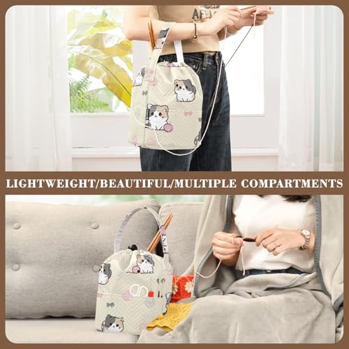 Image of Tatenale Crochet Bag Yarn Bag Knitting Project Bag with Pockets and Handle Portable Yarn Storage Organizer Tangle Free 8.3x11 Inch Cats Cute