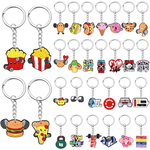 Ibuclein Cute Keychains Bulk, 30Pcs Cute Fast Food Backpack Keychains